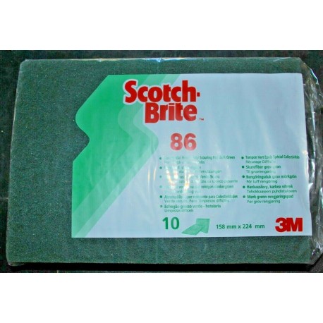 SCOTCH BRITE 86 NUOVA 3M SPUGNA ABRASIVA VERDE 15,8cm x 22,4cm CONF. 10 PEZZI